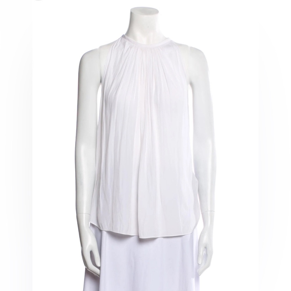Ramy Brook White Pleated Sleeveless Blouse | Size Medium